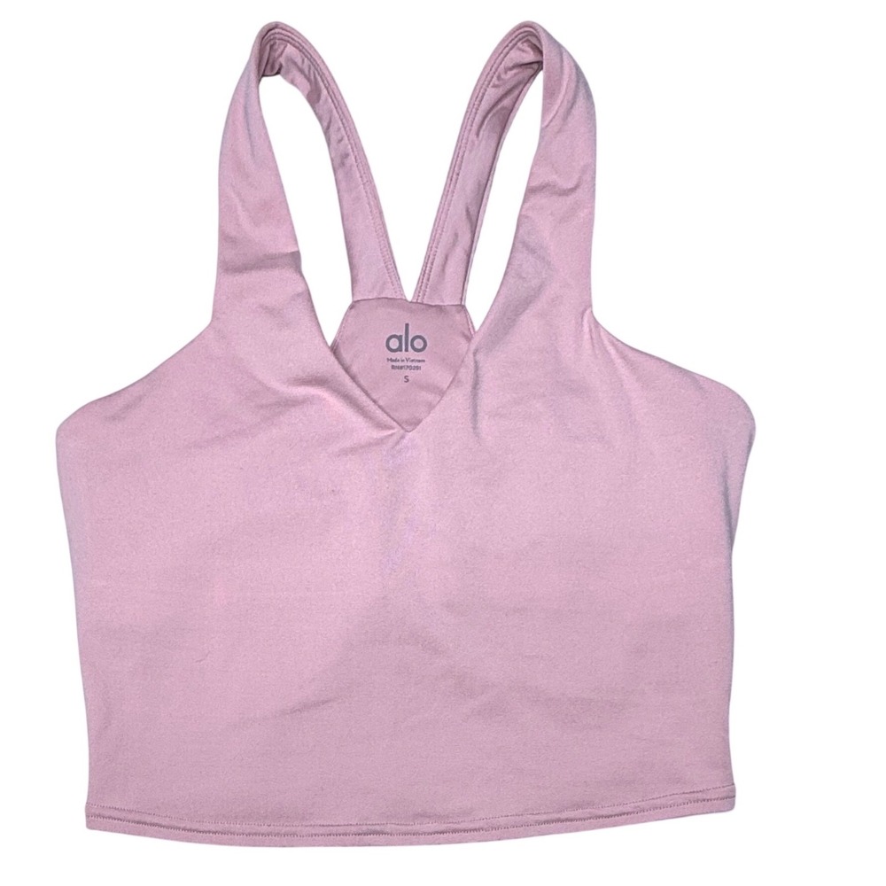 Alo Yoga Real Bra Tank Lavender Pink V-Neck Racerback Crop Top Size S T9
